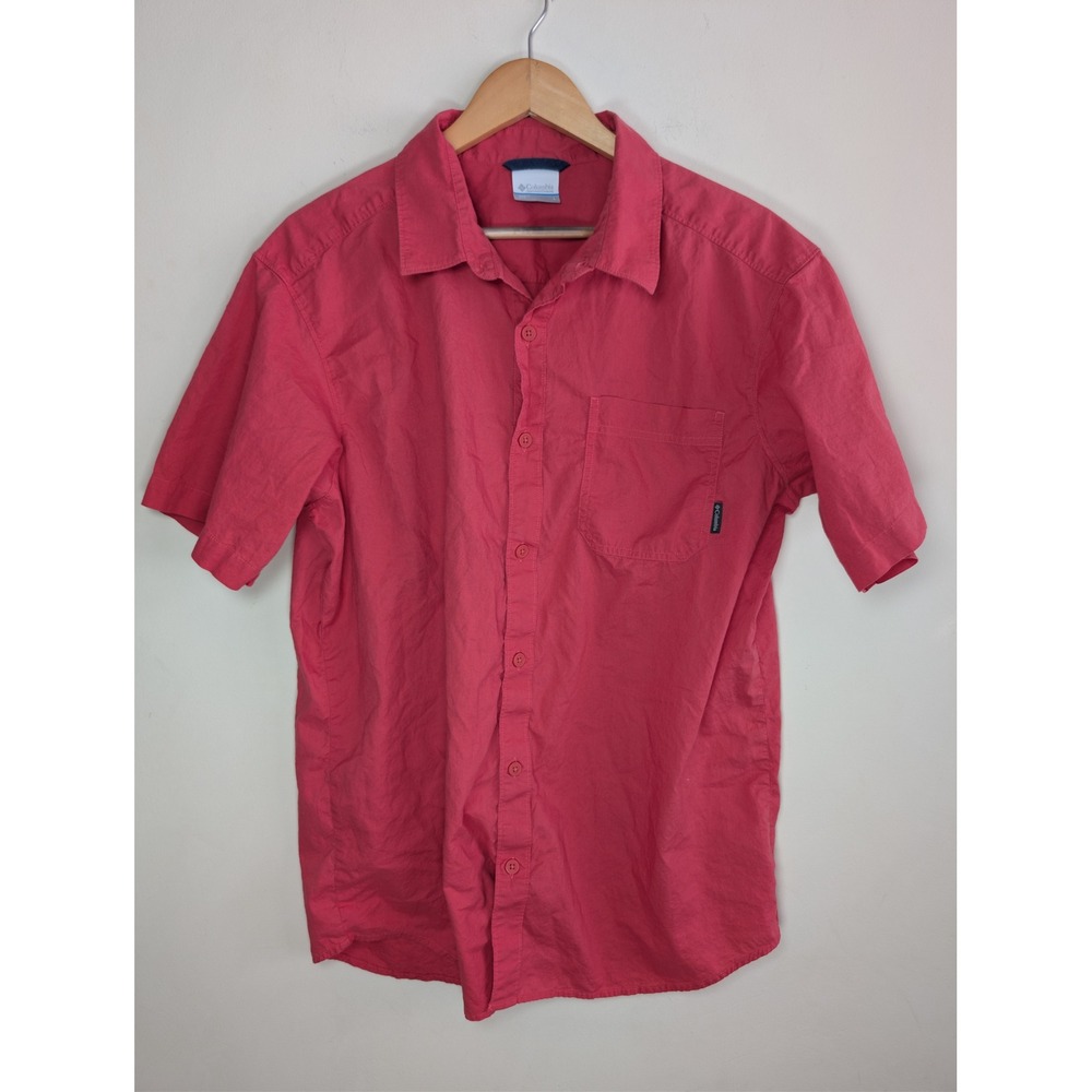 Columbia Mens Short Sleeve Button Up Shirt L Pink Outdoor Casual‎ Hiking Fishing